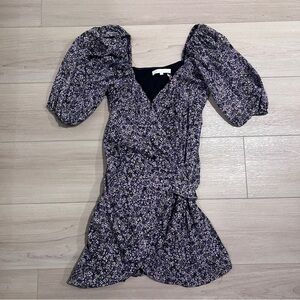 NEW Olivaceous Wrap Dress Small Purple Black Floral V-Neck Puff Sleeve Cotton